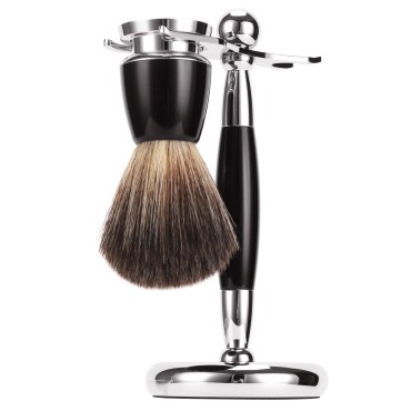 SANWA Grooming Shaving Kit for Men, Deluxe Stainless Steel Shave Razor and Brush Stand with Luxury Shaving Brush Ultra Heavy Acrylic & Steel Handle for Christmas Gift
