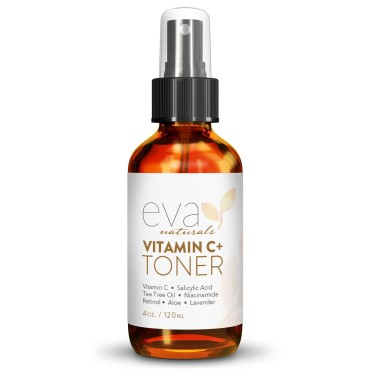 Eva Naturals Vitamin C Facial Toner - Hydrating, Pore Minimizer Face Toner for Men and Women with Witch Hazel & Rose Water, Nourishes Skin Through Hydration - 4 Oz