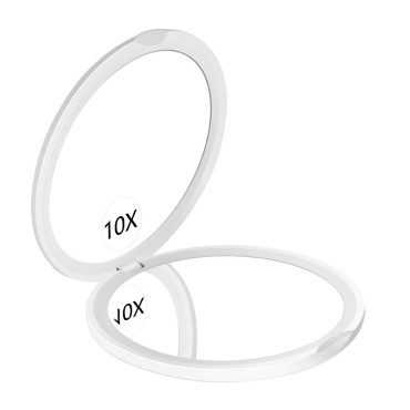Compact Makeup Mirror, Pocket Handheld Mirrors for Travel with Magnification and 1x True View Mirror Mini Round Foldable Portable Mirror (10X, White)