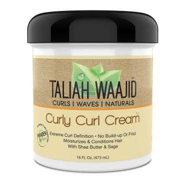 Taliah Waajid Curls Waves Natural - Curly Curl Cream | Extreme Curl Definition Hair Styling Gel | No Build-up or Frizz | 100% Paraben Free | Shea Butter & Sage - 16oz (U016)