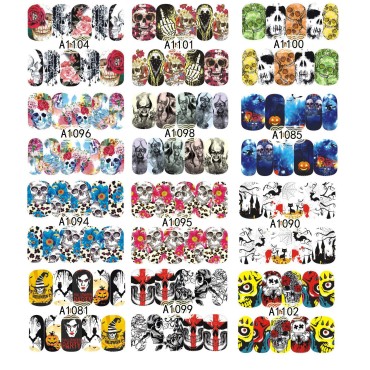 Tvoip 12 Sheet Nail Art Water Transfer Decals Nail Sticker Halloween Skull Bone Clown Tattoo Sliders For Nails Accessories