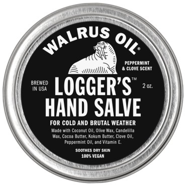Walrus Oil - Logger's Hand Salve Cream, 2oz, 100% Vegan, Made with Olive Wax, Kokum Butter, Coconut Oil and more. Peppermint and Clove scent.