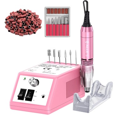 Professional Nail Drill Machine 30000 RPM Efile Electric Nail Filer Kit for Finger Toe Nails, Acrylic Gel Nails, Manicure Pedicure Drill with 6Pcs Nail Bits, 106Pcs Sanding Bands - Pink