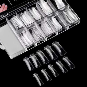 Beuniar Nail Extension Form Tips Clear 100pcs Poly Gel Acrylic Nails Mold Artificial Dual Forms System UV Gel DIY Polish Manicure Tool 100PCs/Case with Scale