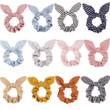 12 Pieces Hair Scrunchies Rabbit Bunny Ear Bow Bow...