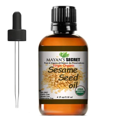Mayan's Secret USDA Certified Virgin Organic Sesame Seed Oil Unrefined 100% Pure Natural For Skin, Body, Face, and Hair Growth Large 4oz Glass Bottle