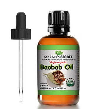 Mayan's Secret - 4oz Organic Baobab Oil for Hair - Non-GMO and Vegan-Friendly Oil for Daily Use Dark Glass Bottle Cold Pressed and Unrefined