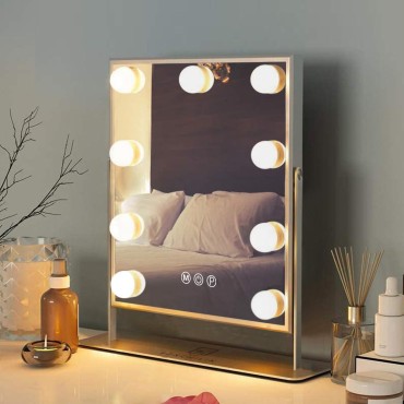 FENCHILIN Hollywood Mirror with Light Lighted Makeup Mirror Vanity Makeup Mirror Smart Touch Control 3Colors Dimable Light Detachable 10X Magnification 360°Rotation(White)