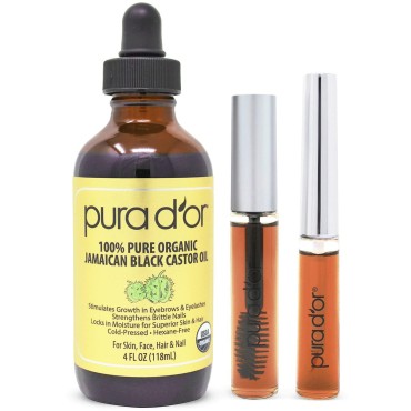 PURA D'OR Organic Jamaican Black Castor Oil, Natur...