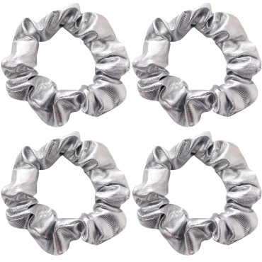 4 Pack Gold or Silver Metallic Leather Hair Scrunc...
