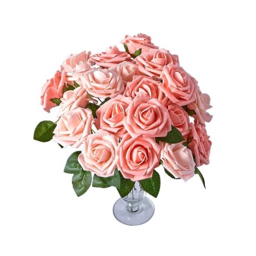 RCZ Décor Shimmer Blush Pink Artificial Flowers | Includes: 50 Roses with Stems and 20 Leaves