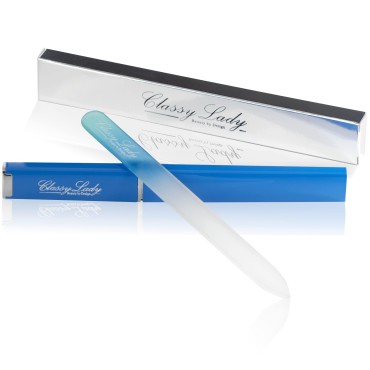 ClassyLady Glass Nail File - Crystal Nail File, Filing Board for Professional Fingernail Care and Smooth Precise Filing, Easy to Clean - Blue with case