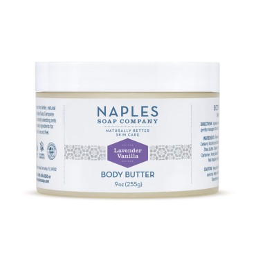 Naples Soap Natural Body Butter - Rich Cocoa Shea Body Butter Made For Women With No Harmful Ingredients - Natural Skin Care For Nourished And Moisturized Skin - 9 oz, Lavender Vanilla