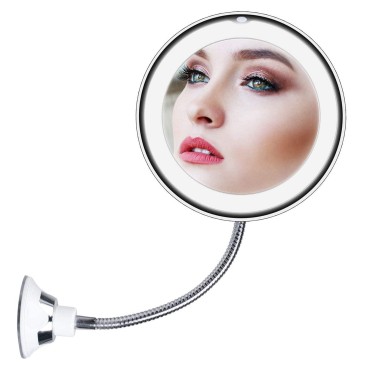 10x Magnifying Mirror with Light, Flexible Goosene...