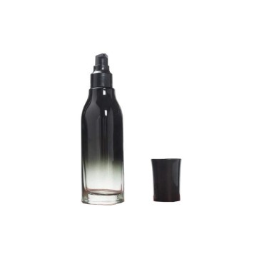 1 Pcs 120ML 4OZ Empty Refillable Black Gradient Color Glass Pump Press Lotion Bottle Cosmetic Storage Emulsion Essence Container Sample Dispenser Jar Pot Vial for Travel Home Use