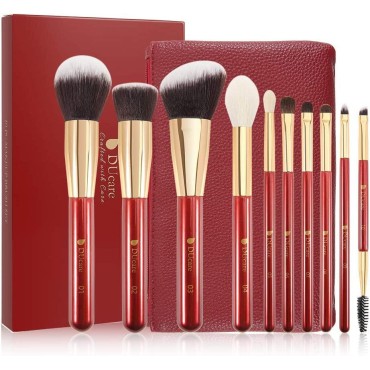 DUcare Makeup Brushes Travel 10 Piece Makeup Brush Set with Case Premium Synthetic Hairs Kabuki Foundation Blending Eye Cosmetic Brushes Kit