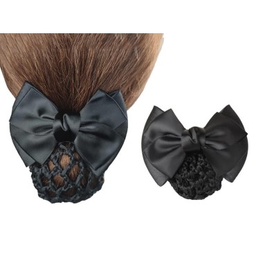 1Pcs Bowknot Snood Net Barrette Hair Clip Bun Cover Hairnet Bowknot Decor Barrette French Hair Clip for Woman Girls Black