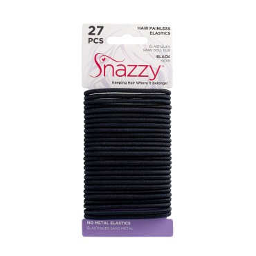 Snazzy Black Hair Bands Thick 27pcs Soft Painless No Damage Hair Elastics Ties 140mm in Length and 4mm in Width Strong Reuseable 1 Pack 27 per card