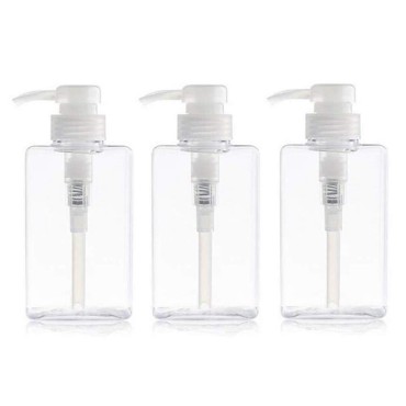 XINGZI 3PCS 100ml 3.4oz Empty Refillable Plastic Square Pump Bottle Jar for Liquid Lotion Soap Dispenser Cosmetic Makeup Shampoo Shower Toiletries Liquid Containers (Transparent)