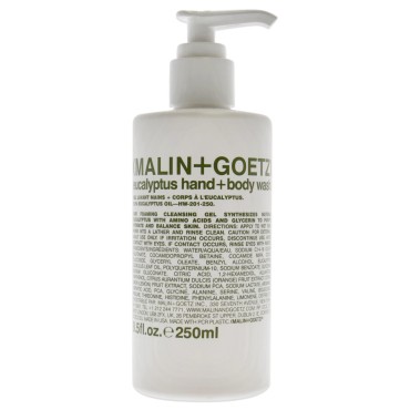 MALIN + GOETZ Eucalyptus Hand + Body Wash - natural hydrating soap,cleansing and purifying for all skin types, prevents stripping or irritation on sensitive skin. Cruelty-free. 8.5 fl oz