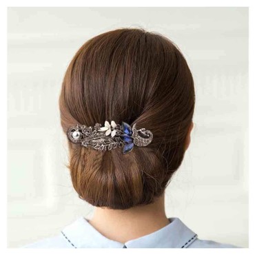 Olbye Rhinestone Hair Clip Silver Hair Clip Pearl Hair Barrette Holder For Women and Girls 1Pcs