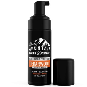 Rocky Mountain Barber Company Foaming Cedarwood Beard Wash - With Cedarwood Essential Oil, Vitamin B5 & Dead Sea Salt - 5 oz