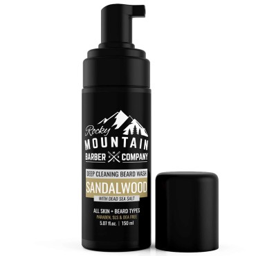 Rocky Mountain Barber Company Foaming Sandalwood Beard Wash - With Sandalwood Essential Oil, Vitamin B5 & Dead Sea Salt - 5 oz