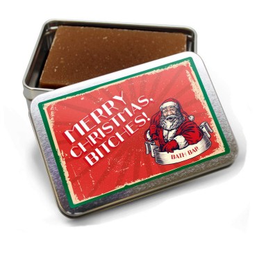 Gears Out Merry Christmas Btches Bath Bar - Funny Retro Santa Design - Novelty Bath Soap for Women - Chocolate Soap, Handcrafted, Made in the USA