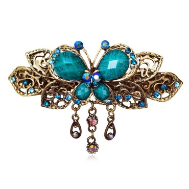 Tvoip Elegant Women Turquoise Butterfly Flower Hairpins Vintage Hair Barrettes Clip Crystal Butterfly Bow Hair Clip Hair Accessories (Blue)