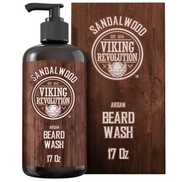 Viking Revolution Beard Wash Shampoo w/Argan & Jojoba Oils - Softens & Strengthens - Sandalwood Scent - Beard Shampoo w/Beard Oil (17 oz Shampoo)