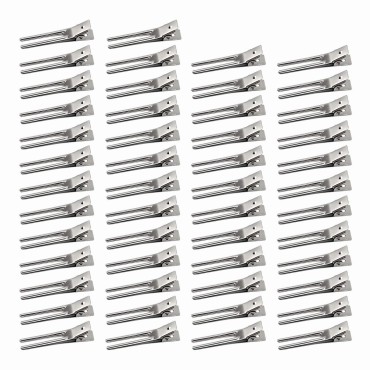 Ryalan 1.8 Inches Profession Hairdressing Double Prong Pin Curl Setting Section Hair Clips Metal Alligator Clips Silver Hairpins for Styling and Haircut (50 Pcs, Silver)