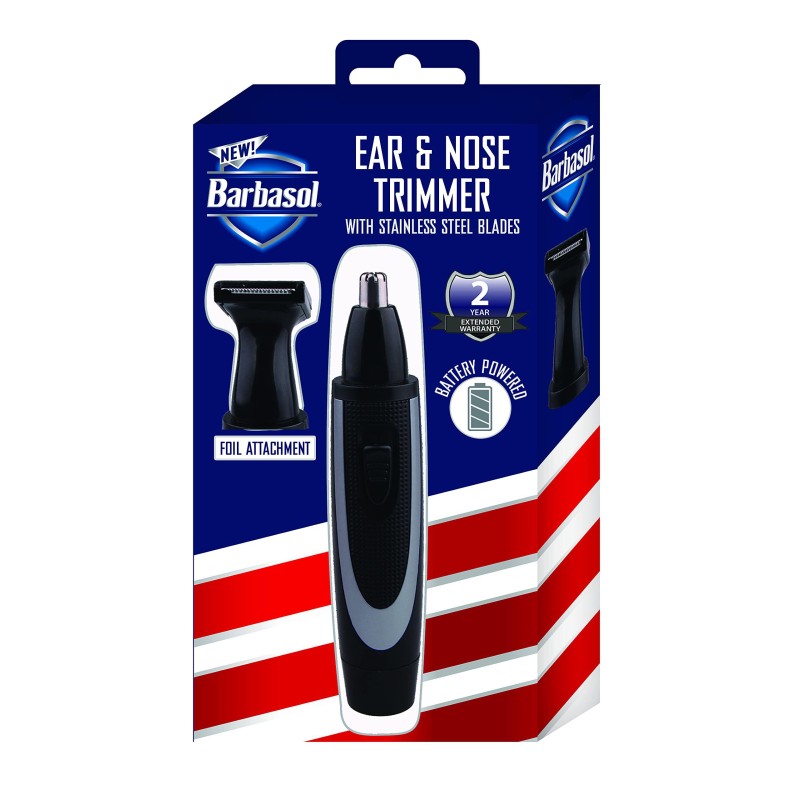 Barbasol Battery Powered Electric Ear and Nose Trimmer With Stainless Steel Blades, Foil Attachment, Detail Trimmer and Stand