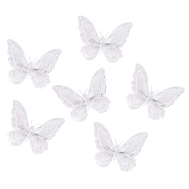 Penta Angel Butterfly Hair Clips 6Pcs White Embroidery Lace Hair Bobby Pins Barrettes Hair Accessory Alligator Clips for Women And Girls