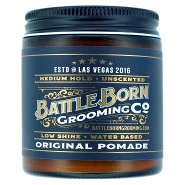 Battle Born Grooming Co Original Pomade (Unscented, 4 oz) | Medium Hold | Low Shine | Natural Ingredients | Water Based