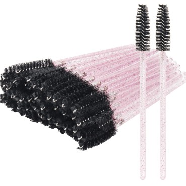 300 Pack Disposable Mascara Wands for Eyelash Extensions Eye Lash Applicators Makeup Brushes Tool kits, Crystal Pink Handle (Crystal Light Pink Handle - Black)