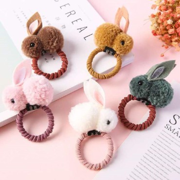 5pcs Cute Hair Scrunchies Hair Ball Rabbit Bunny Hair Ring Scrunchie Bobbles Elastic Hair Ties Rubber Band Rope Ponytail Holder Toddlers Teen Girls Women Hair Accessories Ornaments For School Work