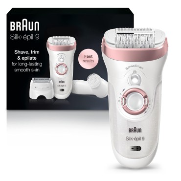 Braun Epilator Silk-épil 9 9-880, Facial Hair Removal for Women, Hair Removal Device, Wet & Dry, Facial Cleansing Brush, Women Shaver & Trimmer, Cordless, Rechargeable, Beauty Kit
