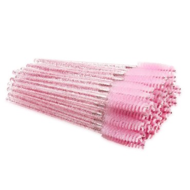 300 Pack Mascara Wands Disposable Eye Lash Brushes for Eyelash Extensions Tool Makeup Applicator Kit, Crystal Rose/Pink