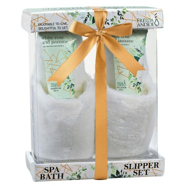 Home Spa Slippers Set Bath Gift Basket - White Ros...