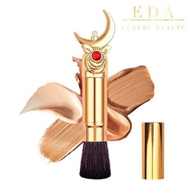 EDA LUXURY BEAUTY Flat Top Retractable Makeup Brush With Cover | Liquid, Cream, Powder, Foundation, Blush, Bronzer, Highlighter | Flawlessly Contouring & Blending Skin | Premium Face Kabuki Brush