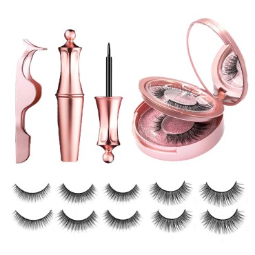 [5 Pairs] Magnetic Eyelashes and Eyeliner Kit, Lan...