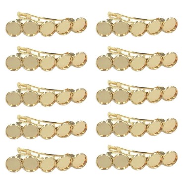 10 Pieces Metal Hair Clips with Blank Round Tray B...