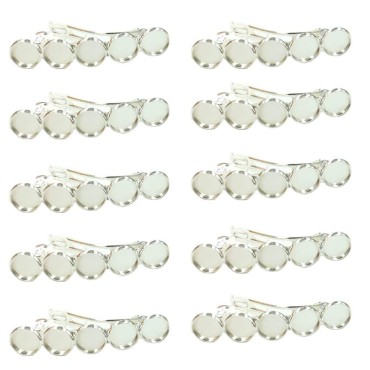 10 Pieces Metal Hair Clips with Blank Round Tray B...