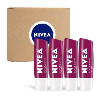 NIVEA Lip Balm, Blackberry Flavored Tinted Lip Balm Stick with Shea Butter and Jojoba Oil, 0.17 Oz, Pack of 4