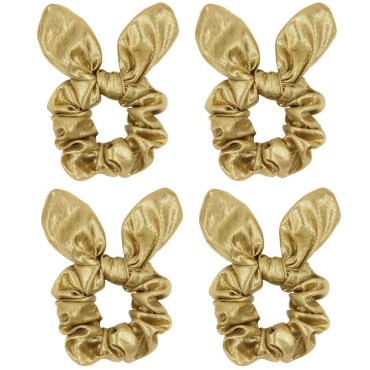 4 Pack Metallic PU Leather Hair Bows Gold or Silve...