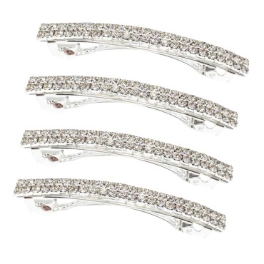 MOONBCT Small Sparkly Rhinestone Beads Metal Bow Hair Barrettes Spring Hair Grip Clips Silver Ponytail Holder Side Clips Crystal Hair Accessories for Girl Thin Hair