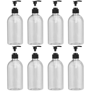 8Pack Plastic Pump Bottle Dispenser 17oz / 500ml Clear Hand Soap Dispenser Shampoo Bottles with Pump, Liquid Lotion Essential Oil Dispensing Bottles BPA-Free PET Refillable Containers