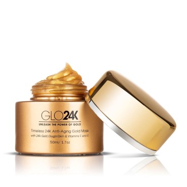 GLO24K Timeless Nourishing Gold Mask with 24k Gold, OxygenSkin, and Vitamins C,E. A Potent Formula for a Radiant Skin.