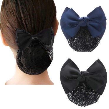 GSHLLO 2 Pcs Bowknot Hair Snood Net Barrette Bun Cover Bow Hair Clip Xmas Gifts for Women Lady