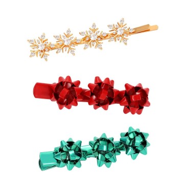 ANGLESJELL Christmas Hair Clips for Women Xmas Bow Hair Clips Statement Holiday Hairpins Crystal Snowflake Hair Accessory Festive Party Jewelry Gifts
